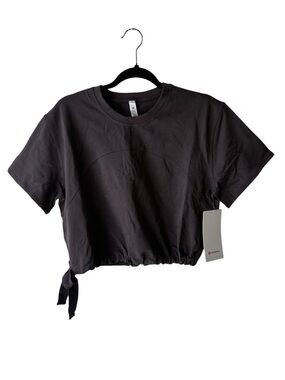 lululemon athletica LA Side Cinch Black Cropped Tie-Hem Crewneck Top